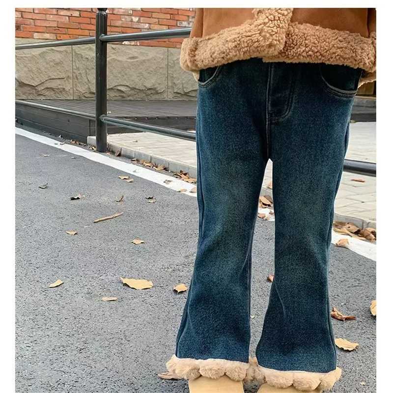 Girls Fleece Flared Pants New Autumn Winter Kids Thick Warm Trousers Baby Casual Jeans Outer Wear Children ClothesT251017