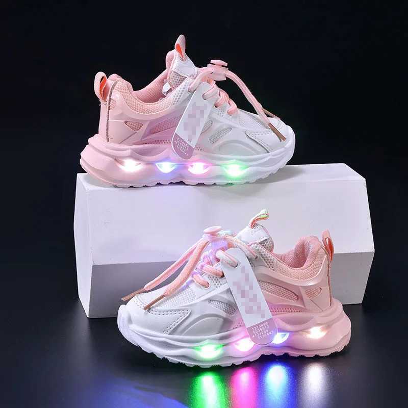 Autumn Childrens Sports Shoes Gradient Color Leather Boysgirls Luminous LED Light Shoes Boys Casual Sneakers 16 Years OldT251017