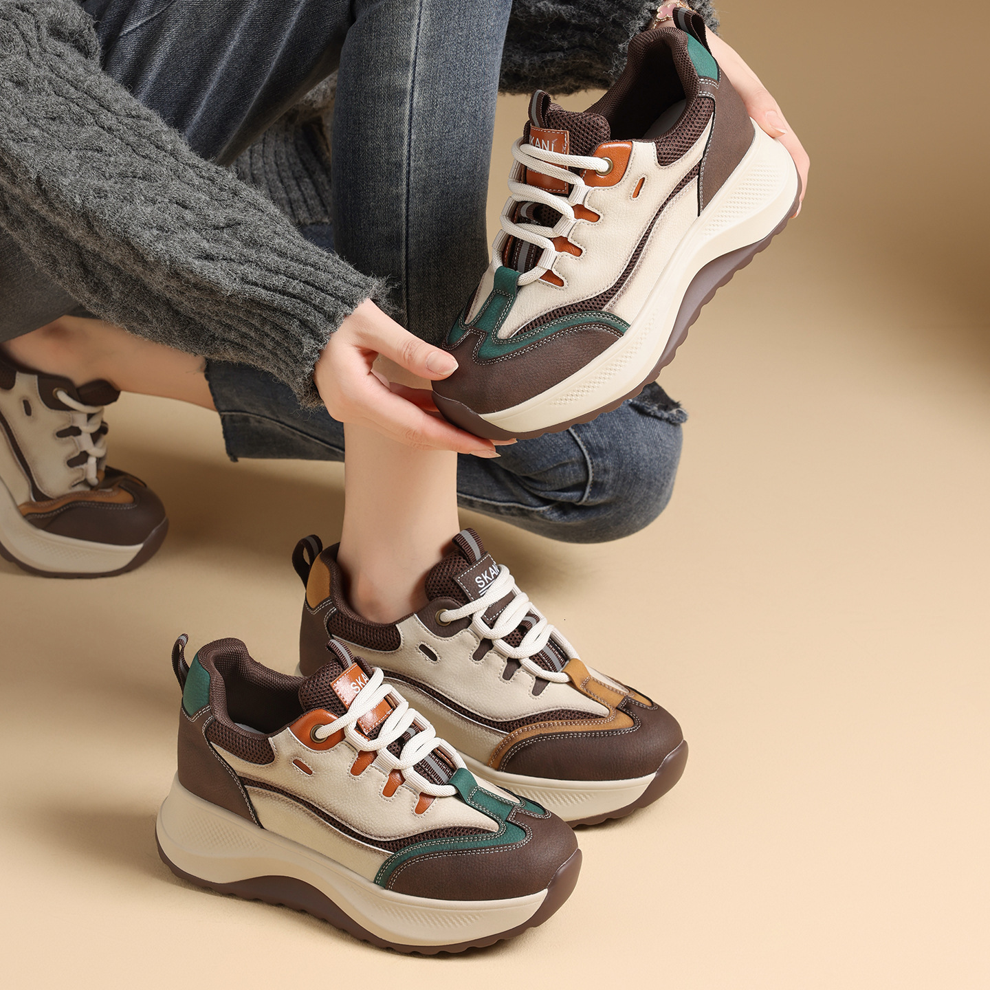 2025 new designer Forrest Gump shoes color blocked single shoe lace up comfortable retro versatile casual sports shoes