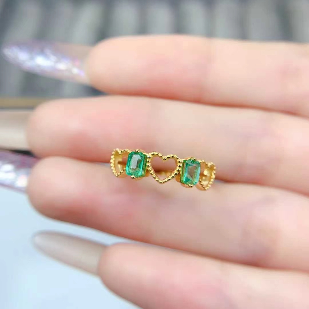 925 silver heart ring real natural emerald ring for women 3mm*4mm 0.3ct Colombian emerald silver jewelry with certificate