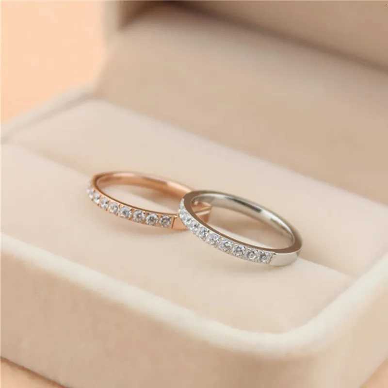 Stainless Steel Half Eternity Band Pave Setting CZ Wedding Ring for Women Girl Size 410W251017