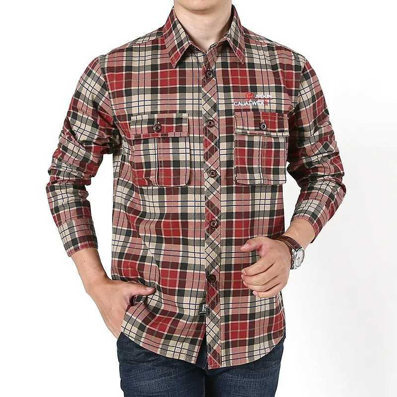 Mens Plaid 100 Cotton Military Shirts Spring Autumn Casual Long Sleeve Shirt Camisa Masculina Flannel Business Dress Shirt Men J251017
