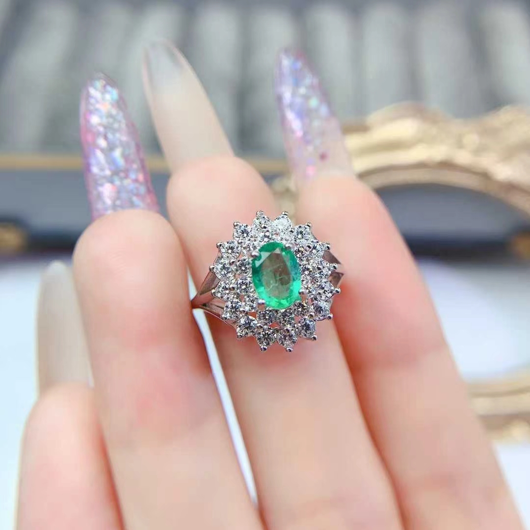Luxury emerald wedding ring natural emerald ring with certificate solid 925 silver jewelry birthday gift for women