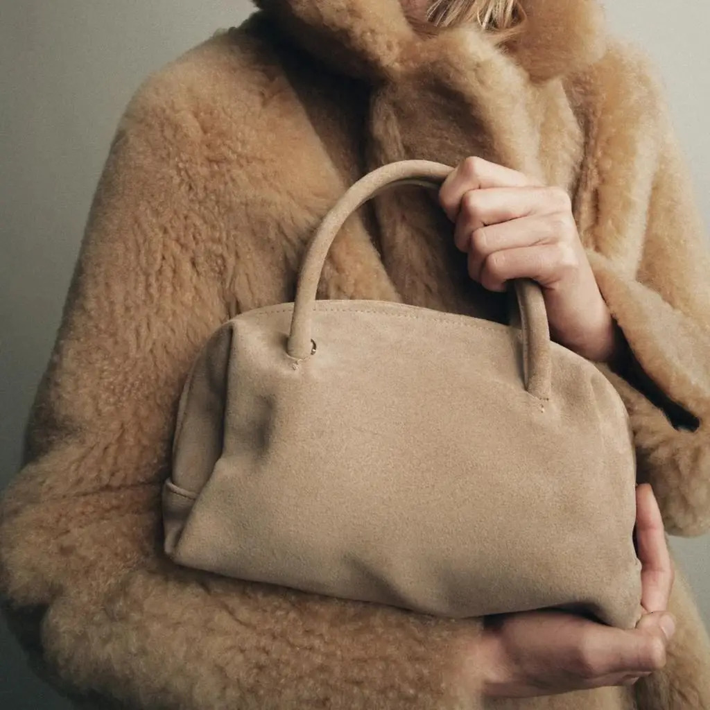 WOMENS SUEDE BOWLING BAG Fashion Handbag Purse For Women Croosbody Boston Bag for Ladies Small 251011
