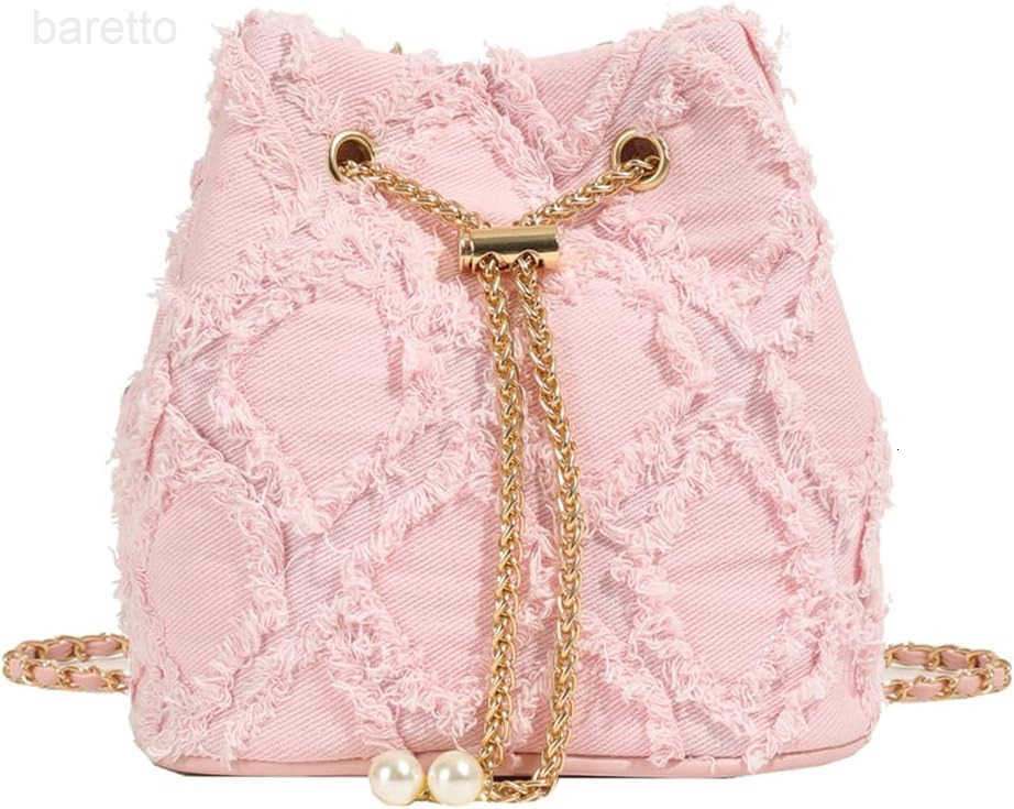 Denim Bucket Bag Quilted Drawstring Shoulder Handbag Jean Crossbody Purses Hobo Handbag with Chain Strap Z251017