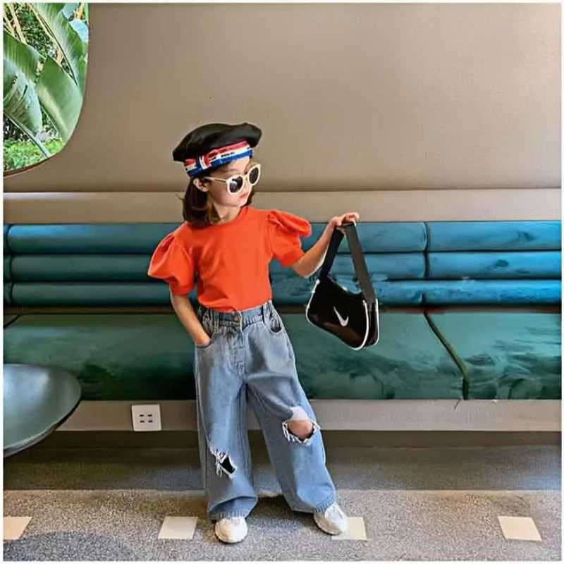 Fashion Forward Children Cotton Ripped Wide Leg Jeans Stylish and Comfortable Denim Pants for 3 8 Y Kids GirlsT251017