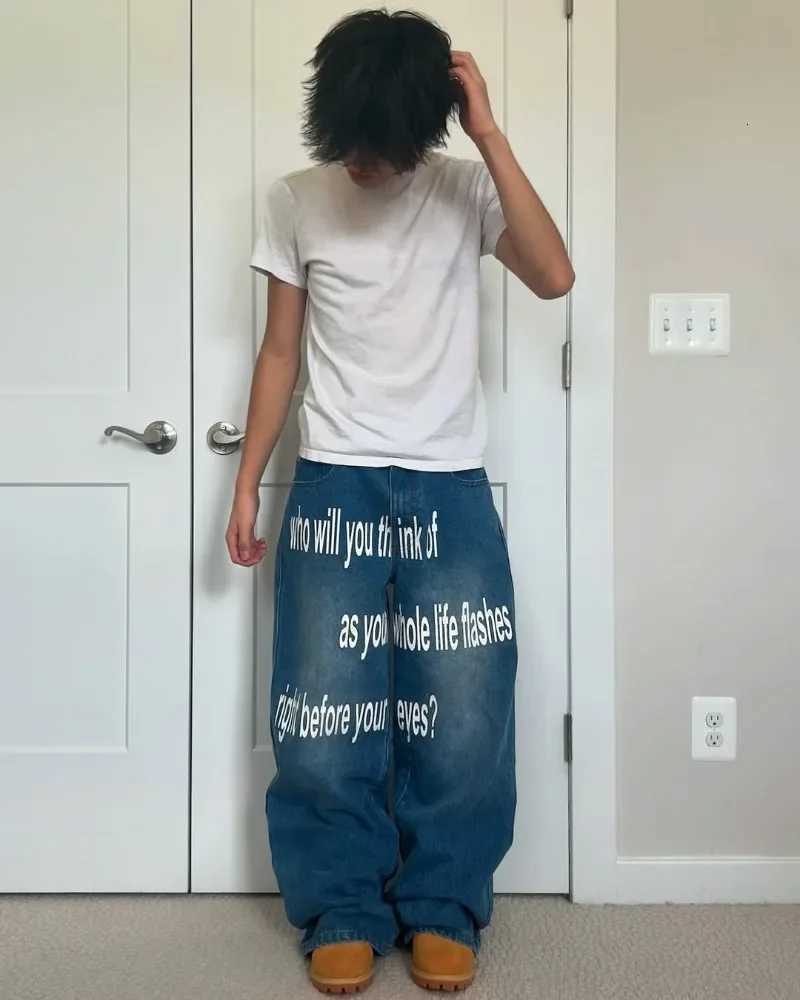 1 Hiphop Streetwear Men Oversized Letter Printing Loose Straight Jeans Personalized Fashion Brand Casual Wideleg Pants Y251105