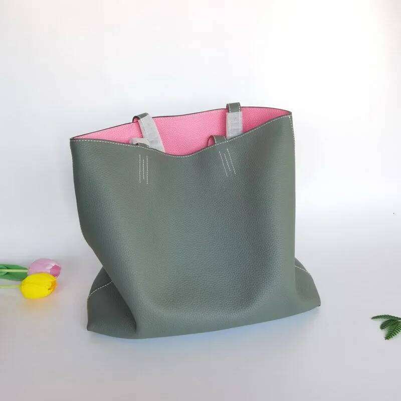 High Quality First-layer Cowhide Tote Double-sided Real Leather Shopping Women's Bag Vintage Casual Portable Large Capacity