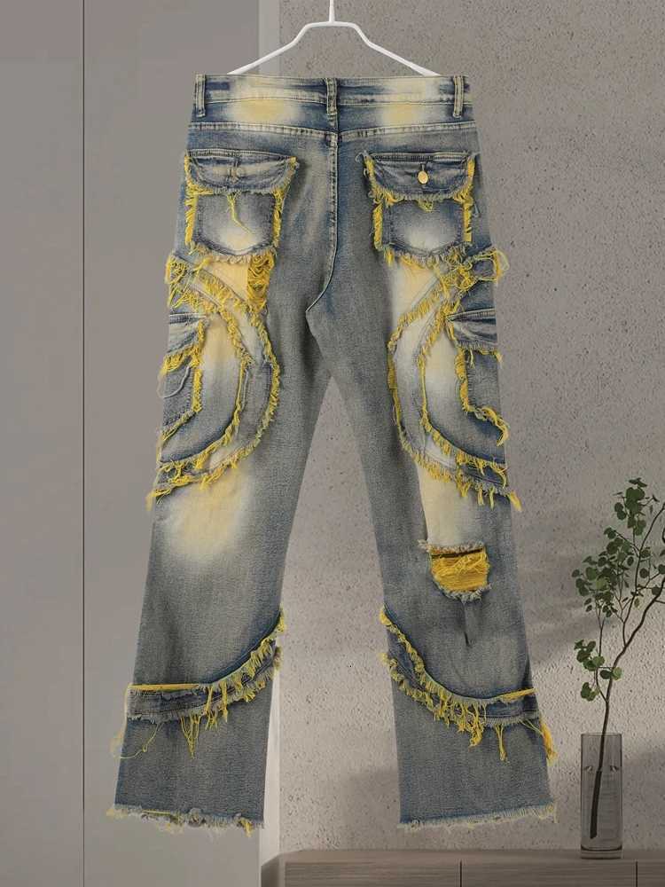Fashion Ripped Patchwork Mens Jeans Zipper High Waist Slim Pencil Denim Pants 2025 Autumn Male Streetwear1 Y251105
