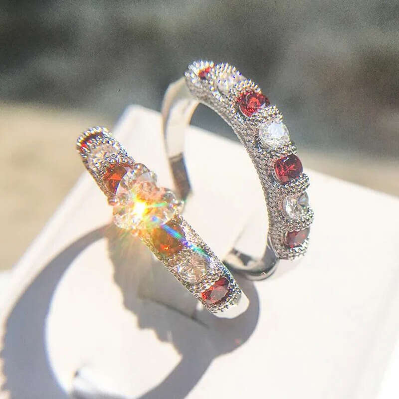 Drop Shipping High Quality Vintage Fashion Jewelry Sterling Sier Pear Cut Topaz&Ruby CZ Gemstones Women Wedding Bridal Heart Ring Set