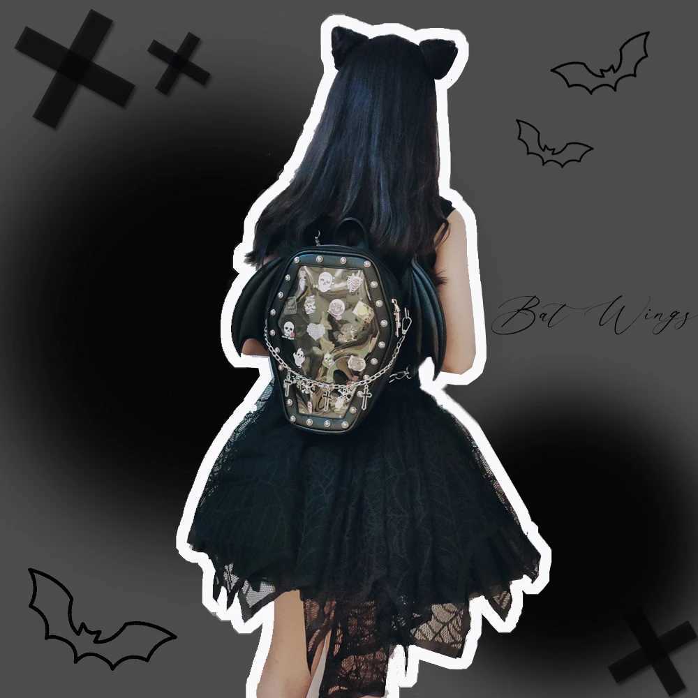 Bat Wings Ita Backpack Enamel Pin Display Shoulder Bag Goth Pin Collector Female Small Clear School Bag Punk Ita Purse Bag Z251017