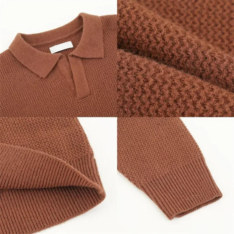 Korean Fashion Vneck Pullover Sweater Mens Casual Long Sleeve Knitted Polo Shirts Y2K Vintage Lapel Knitwear hombre 251017