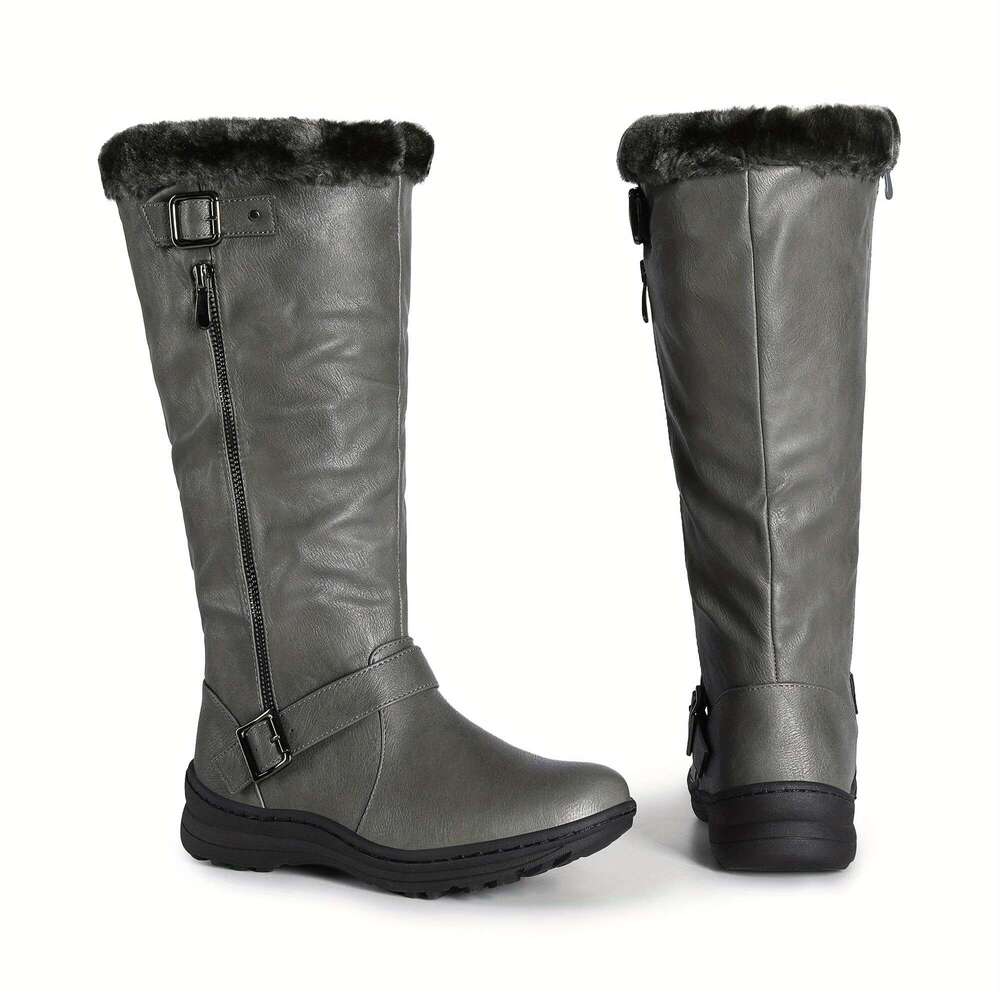 Women's Winter Fully Fur Lined Zipper Closure Snow Knee High Boots