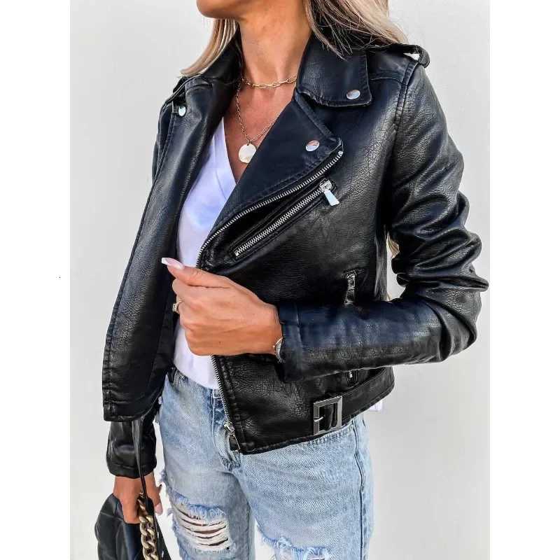 Winter Locomotive PU Jacket Top PU Leather Coat Trend Fall Leather Jackets Women Autumn Long Sleeve Motorcycle Short ZipperT251017