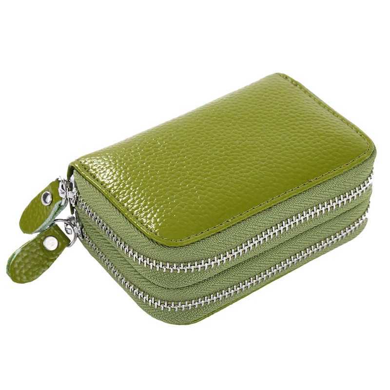 RFID blocking Fashion Brand Women ID Card Holder Genuine Leather Double Zipper Ladies Credit Card Case Wallet Large CapacityW251017