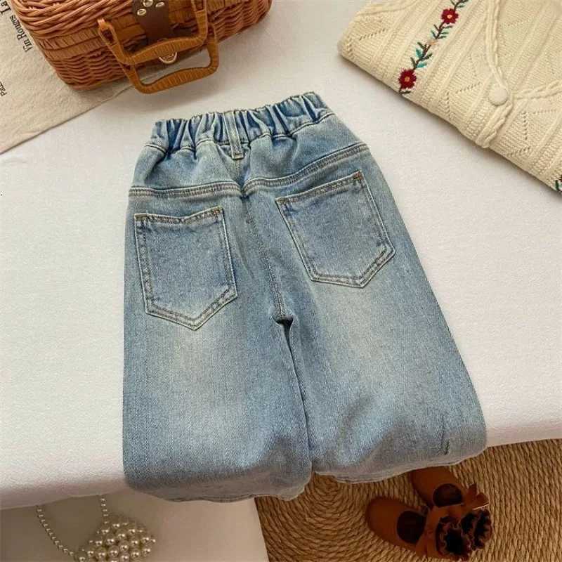 Girls Jeans Spring Wide Leg Pants Fashionable and Exquisite Rhinestone Sparkling Long Pants Fashionable Straight Leg PantsT251017