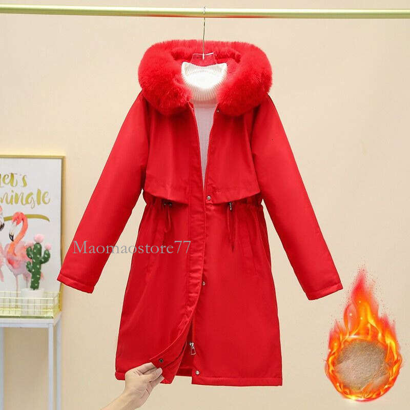 Cotton Women Parkas Women's Winter Jacket With Furry Hood Knee Length Plush Lining Windproof Coat For Cold Weather Plus
