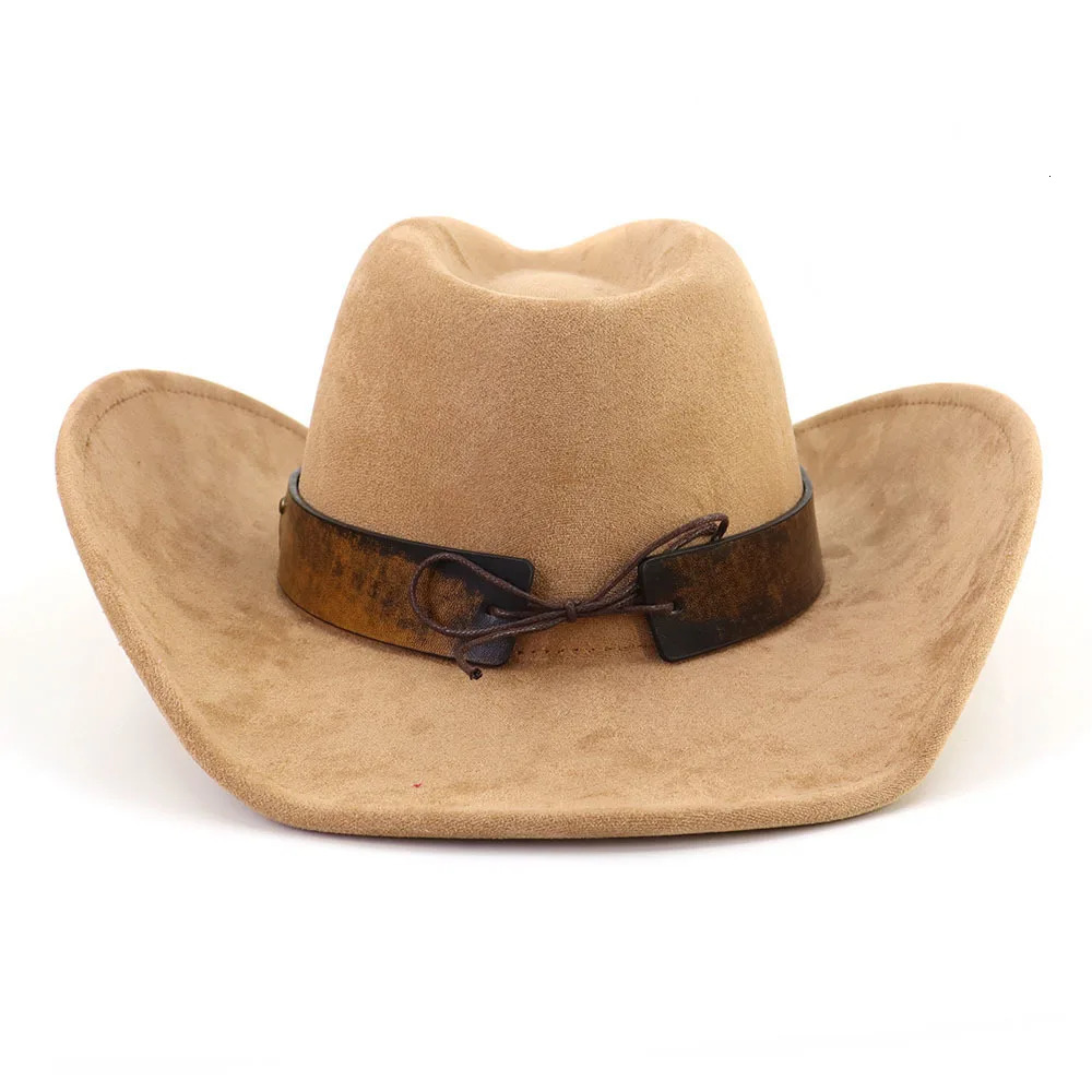 Western Big Brim Cowboy Hat Bulls Head Leather Band Suede Top Hat Outdoor Mens Hats Ladies Party Horse Riding Cowgirl Hat 251015
