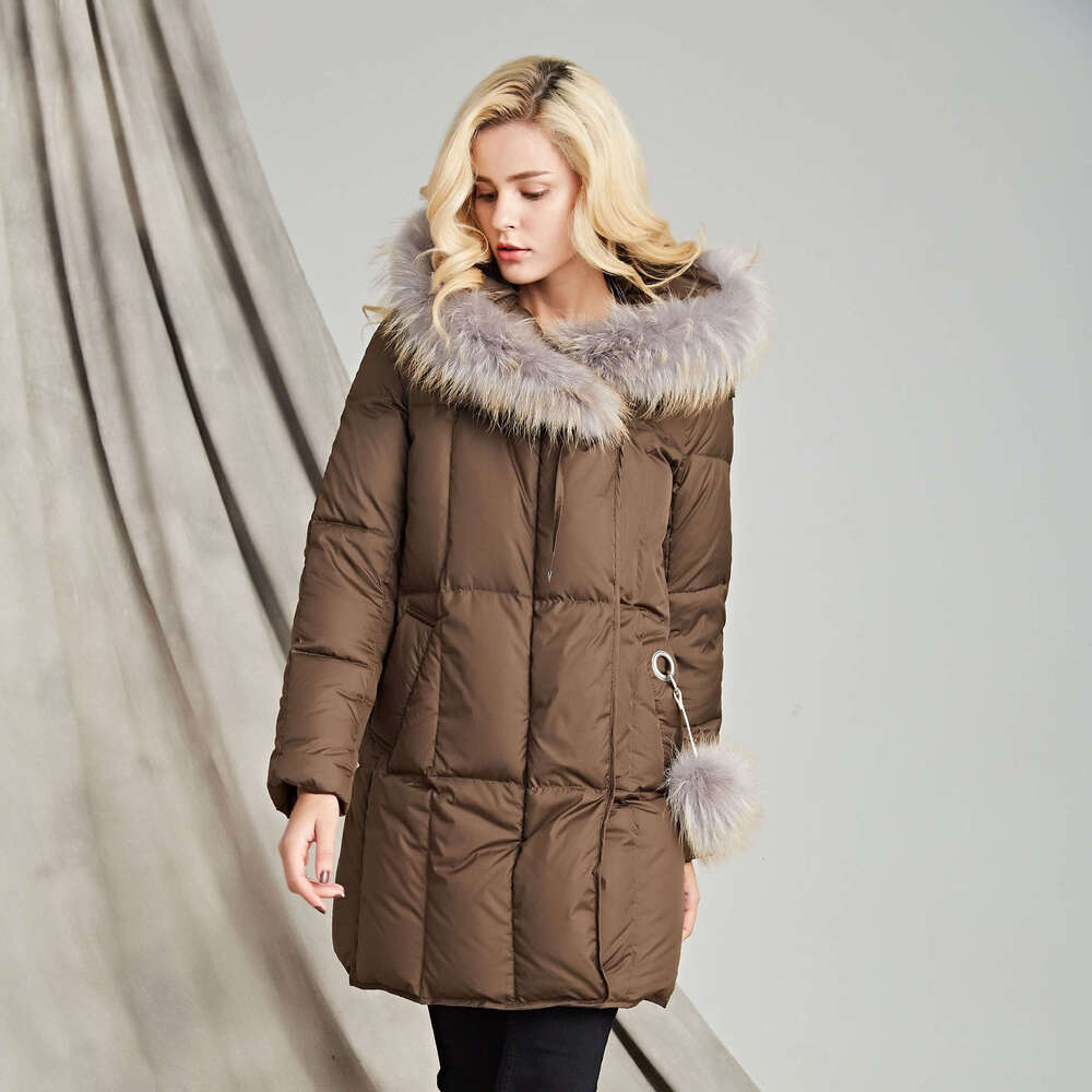 Winter New Goose Loose Style White Raccoon Fur Collar Thickened Down Jacket Women's Warmth