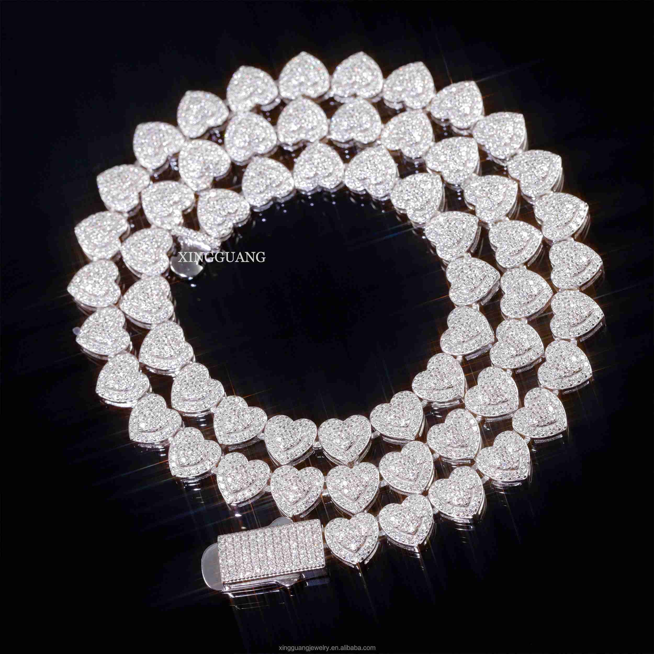 Cuban Jewelry Heart Shape 10mm VVS Cuban Lidynamic Necklace Moissanite Tennis Lidynamic 925 Silver Moissanite Chain VVS Diamond Chains