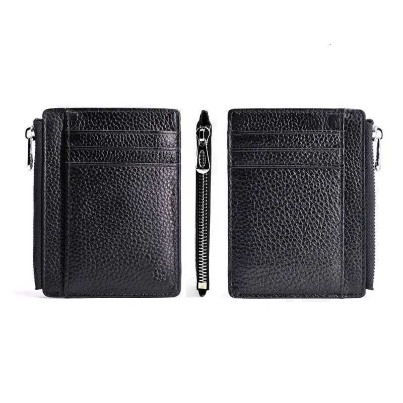 Mens Genuine Leather Minimalist Wallet Ultra Thin Zipper Coin Pouch with Credit Card Holder Small Money BagW251017