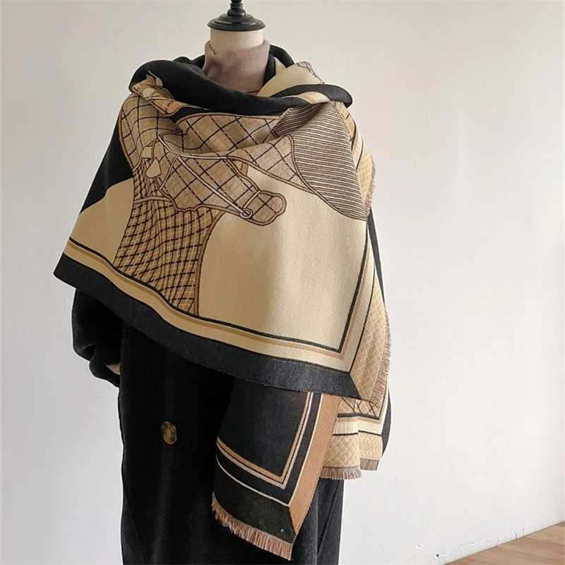 Fashion Horse Print Winter Poncho Shawl Animal Cashmere Scarf Women Wraps Thick Warm Female Blanket Foulard Stole C251017