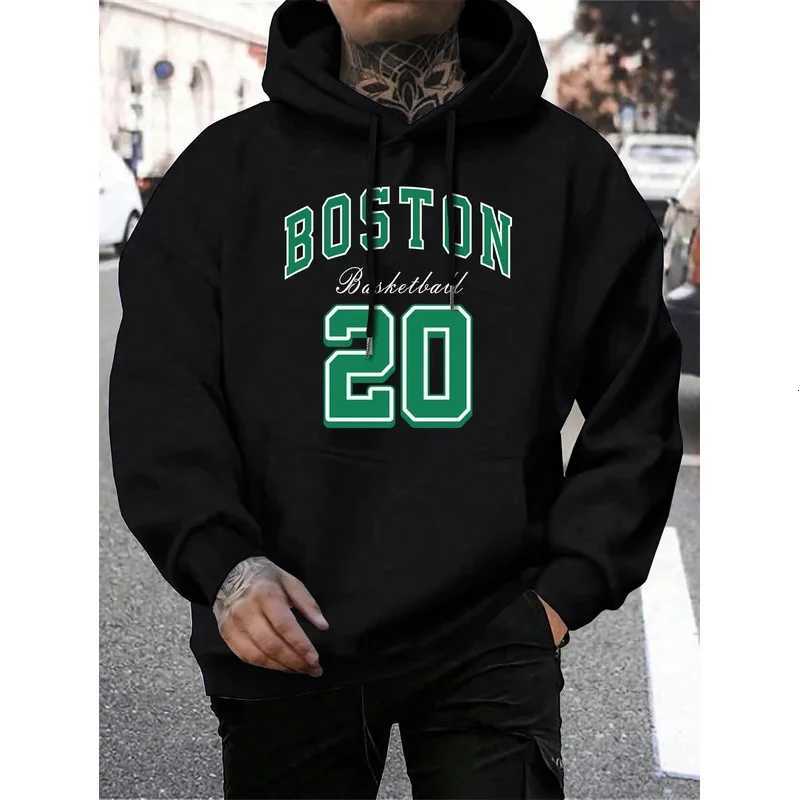 Boston City Print Mens Loose Fit Harajuku Style Warm Fleece Hoodie Vintage Autumn Top Z251017