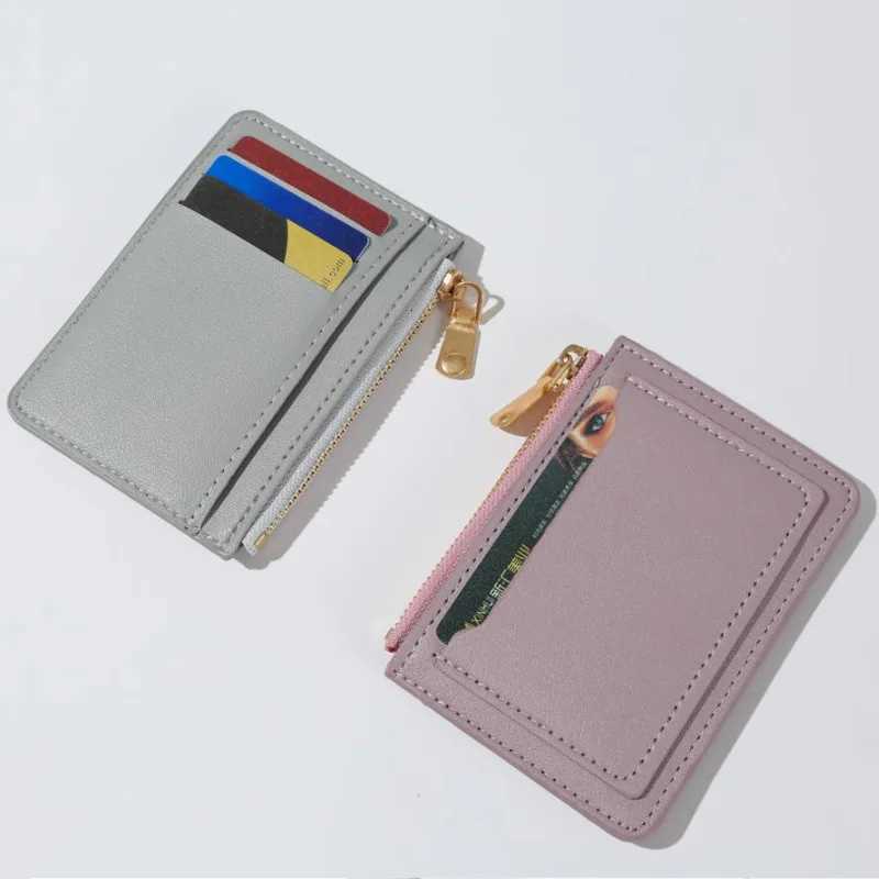 6Pocket Men Women ID Card Holder PU Zipper Small Coin Purse Credit Card Holder Solid Color Business Card Case Business Card CaseW251017