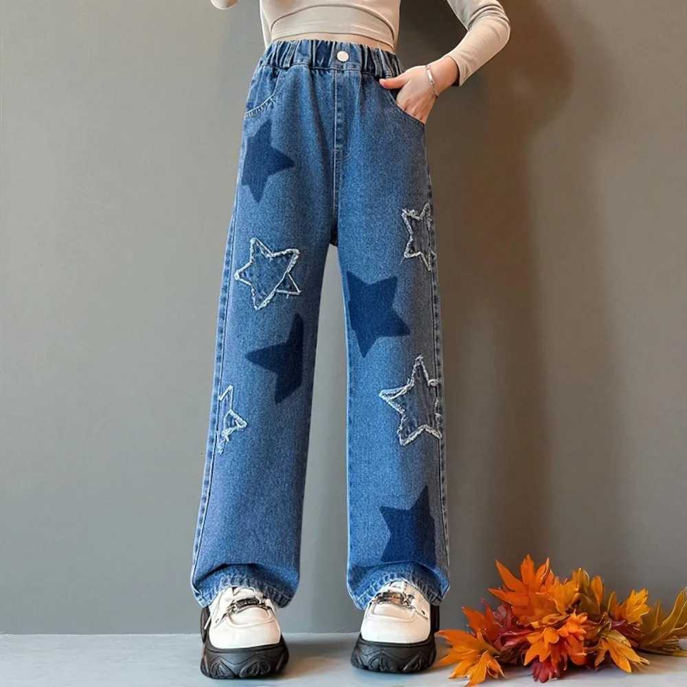 Young Girls Jeans Casual Loose Kids Pants Children Wide Leg Pants Teen School Kids Trousers Autumn Spring 5 7 8 9 10 12 13 YearsT251017