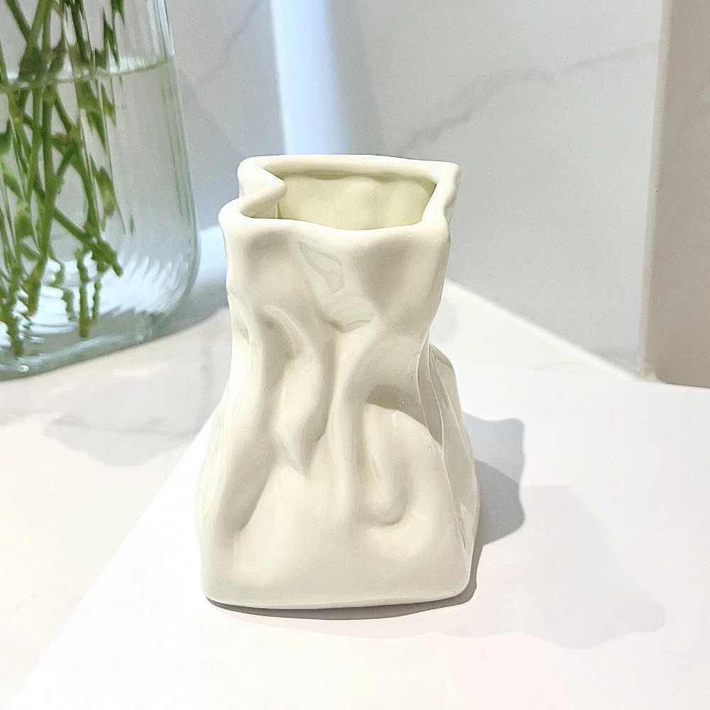 Creative Pleated Ceramic Vase Dried Flower Arrangement Home Bathroom Decoration Ceramic Flower Arrangement Accessories C251017