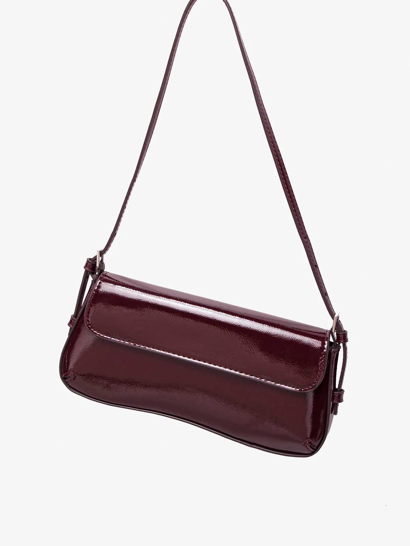 Fi ladies shiny crossbody bag stylish elegant shoder bag wine red small underarm bag versatile solid color cluh bag1 D251017