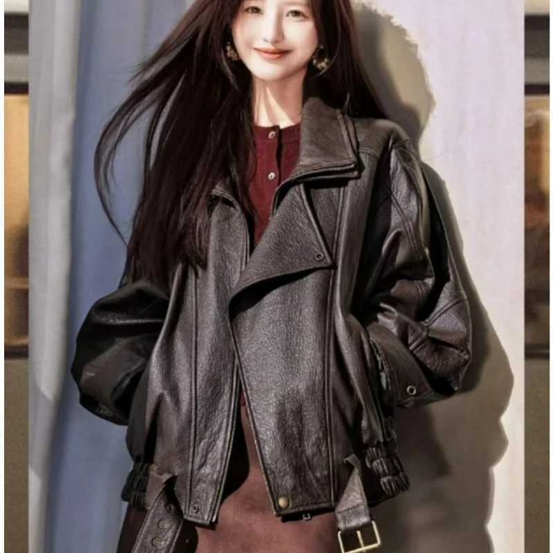 American Heavy Industry Retro Leather Jacket for Men and Women Autumn Ruffian Handsome Locomotive Trendy PU Leather RelaxationT251017