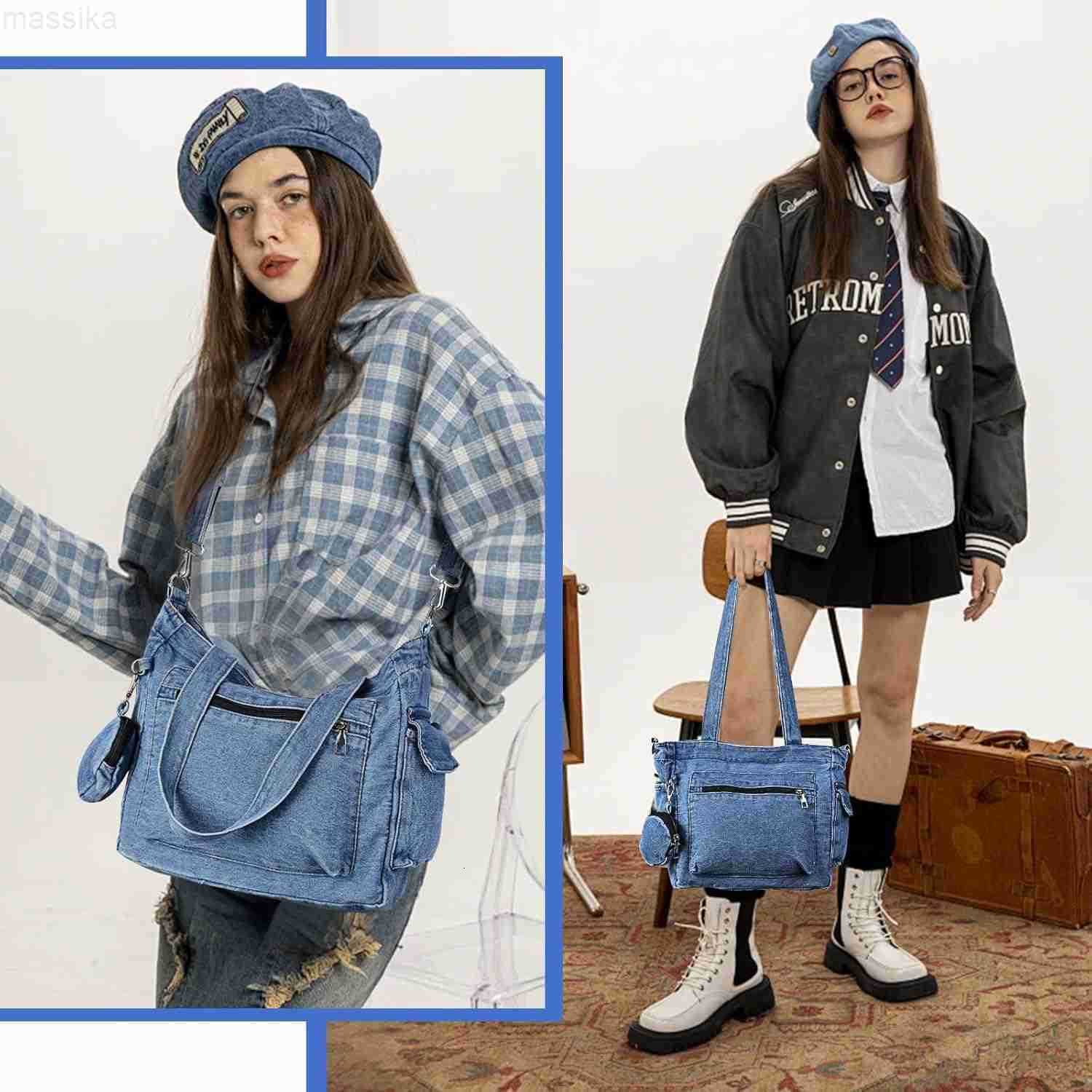 Denim Tote Bag Jean Purses for Women Denim Crossbody Bags with Small Purse Shoulder Handbag M251017