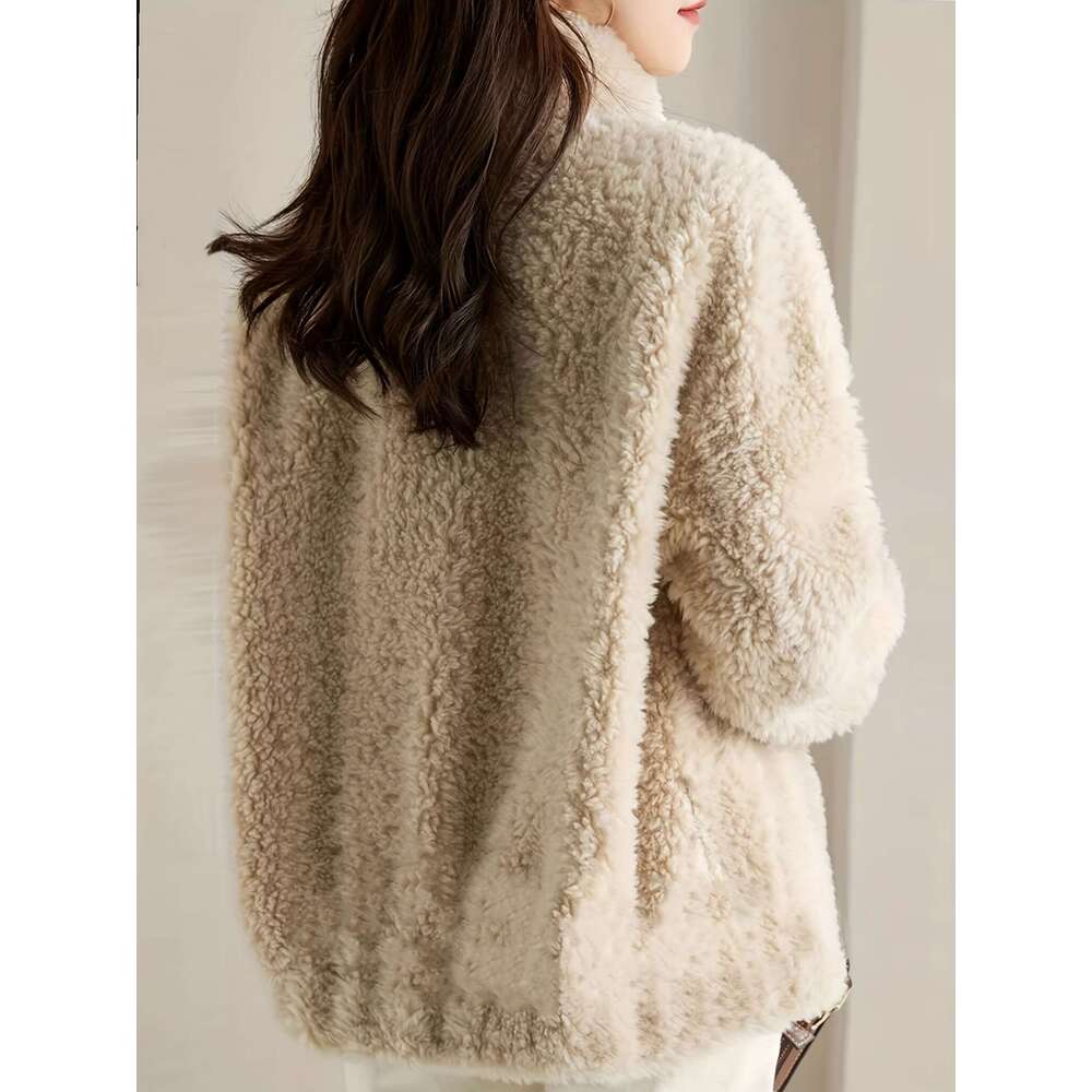 Shein Men's Jackets Heart Collar Plush Jacket, Soft Warm, Sweet And Versatile, Casual Women's Jacket