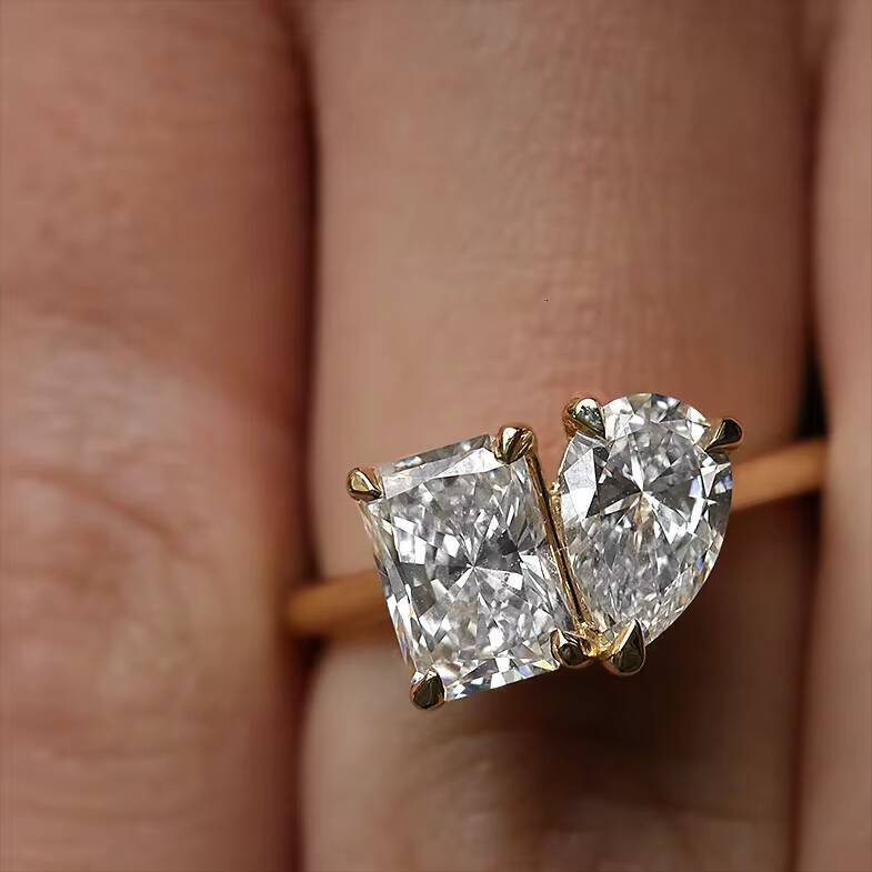 IGI Certificate Laboratory Grown Diamond Engagement Ring 14K Pear Cut Side Stone Radiant Engagement Ring