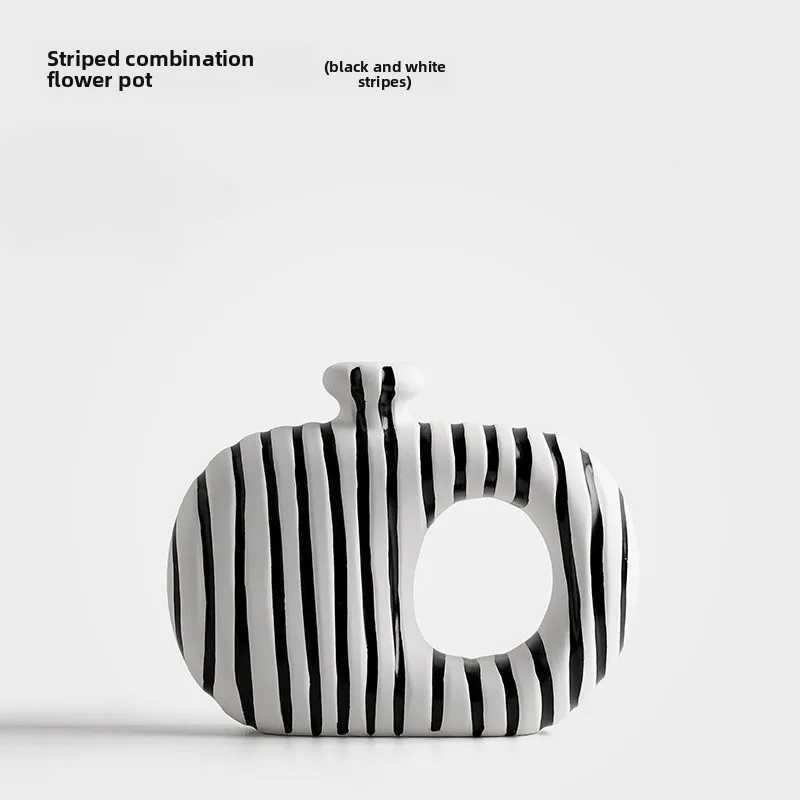 Beihanmei Creative Retro Black White Striped Ceramic Vase for Flower Arrangement Living Room Decor C251017