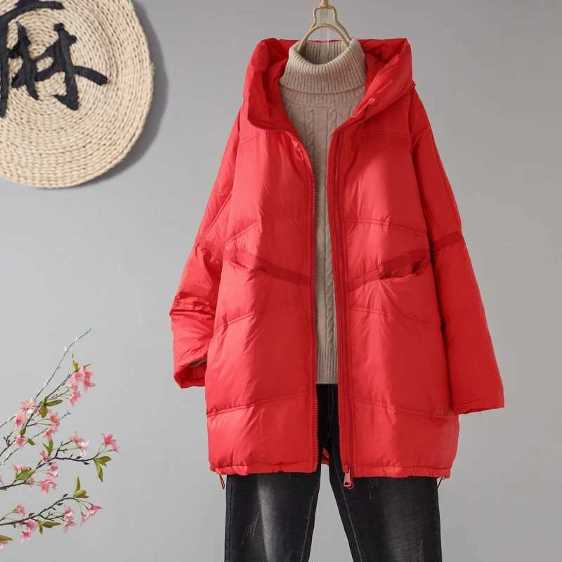 Schinteon Women White Duck Down Loose Jacket with Hood Autumn Winter Outwear Casual Over Size Casual Coat Korean Style 2023 New W251016