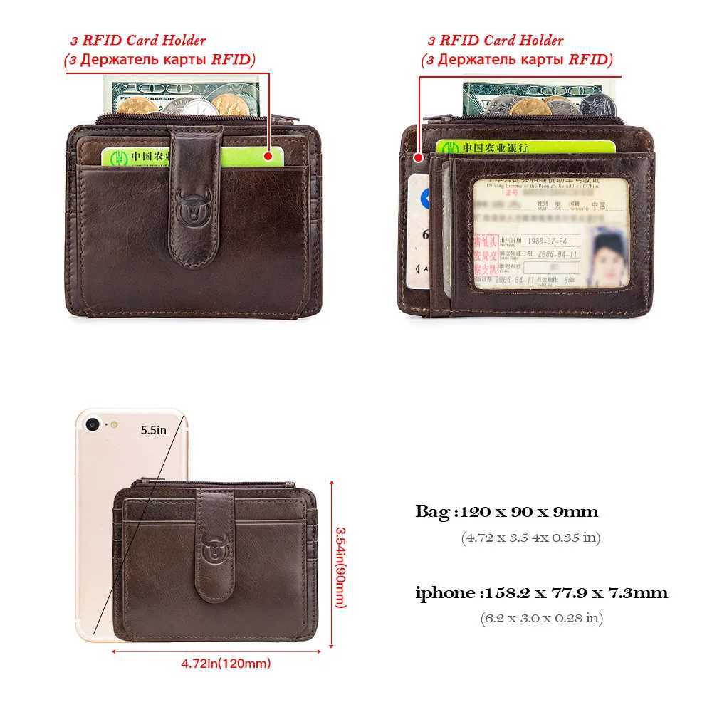 BULLCAPTAIN Genuine Leather RFID Blocking Zipper Card Holder Credit Cart Wallet Mini Slim Wallet Card Id Holders Man BusinessW251017