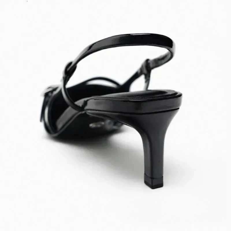 Sexy Pointed Toe Sandals Women Summer Red Thin High Heels for Women Patent Leather Back Trip Strap Mules Wedding Women Pumps Z251015