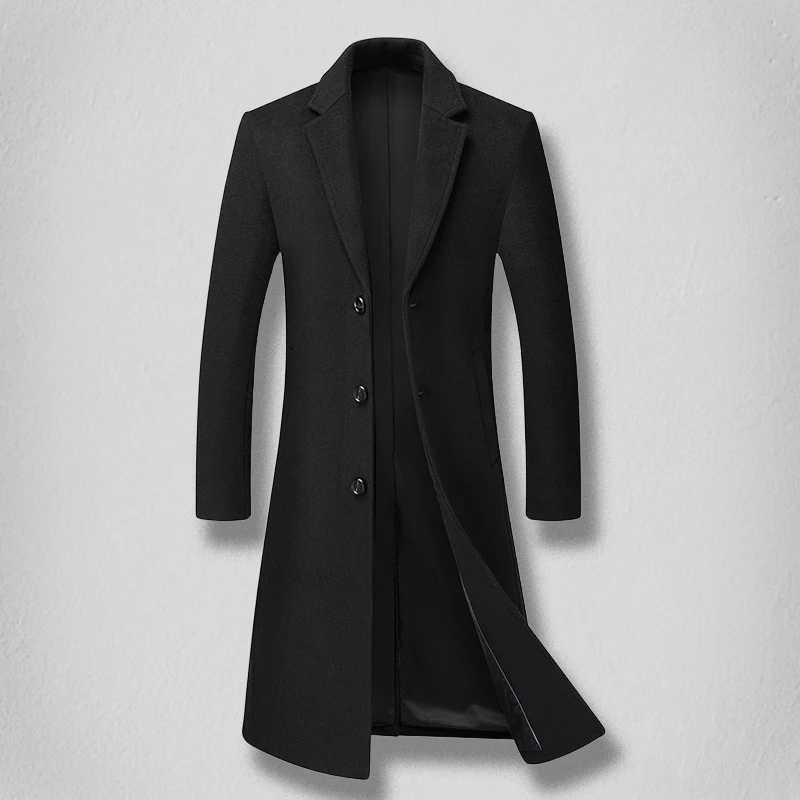 Highend mens fashionable and stylish new mens solid color versatile trendy and casual long woolen coat J251017