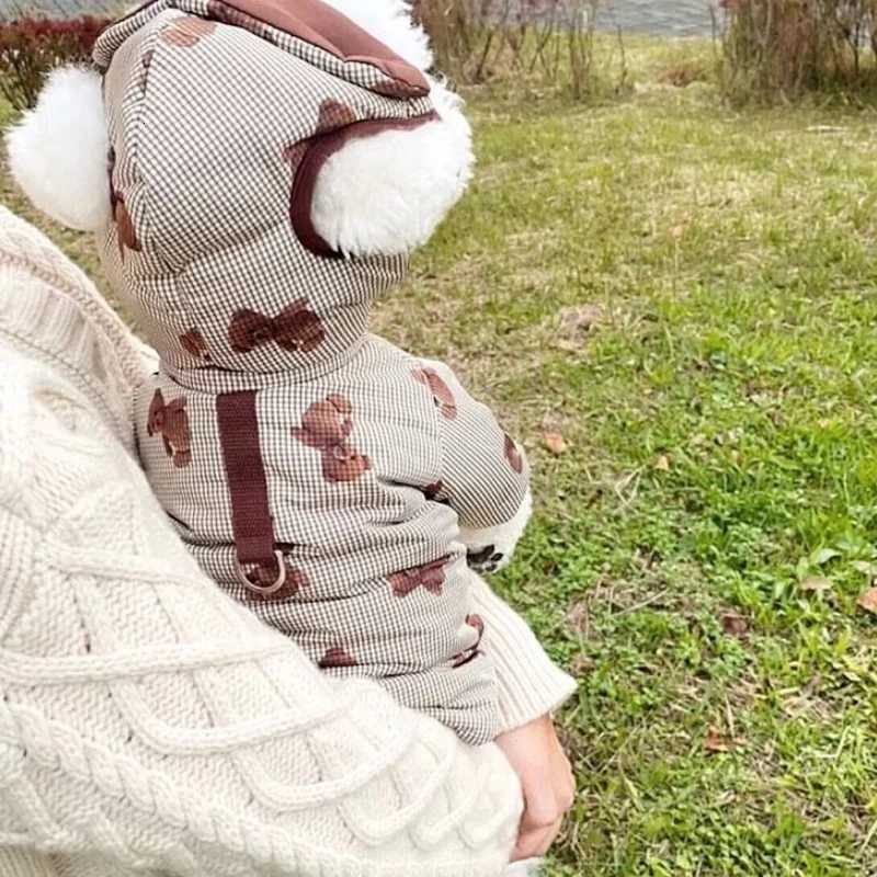 Winter Dog Jacket Coat with Hat Fashion New Dog Clothes Bear Print Puppy Down Jacket Thickened Cat Overcoat Poodle Pet Outfits D251017