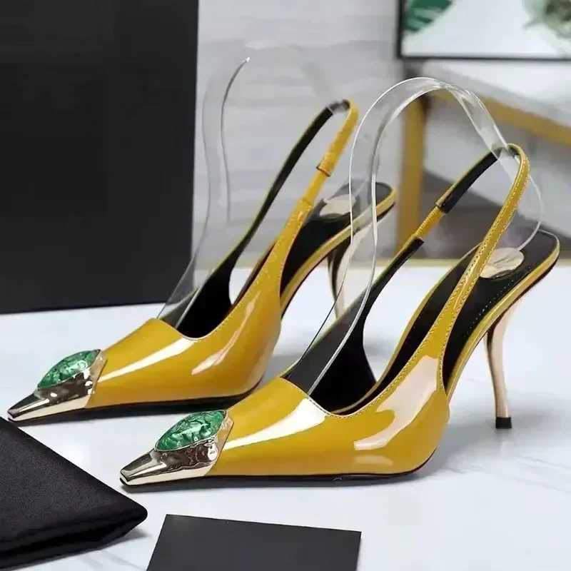 Luxury Metal Jewel Decoration Heels Women 2025 Sexy Pointed Toe Patent Leather Women Pumps Elegant Banquet High Heeled Sandals Z251015