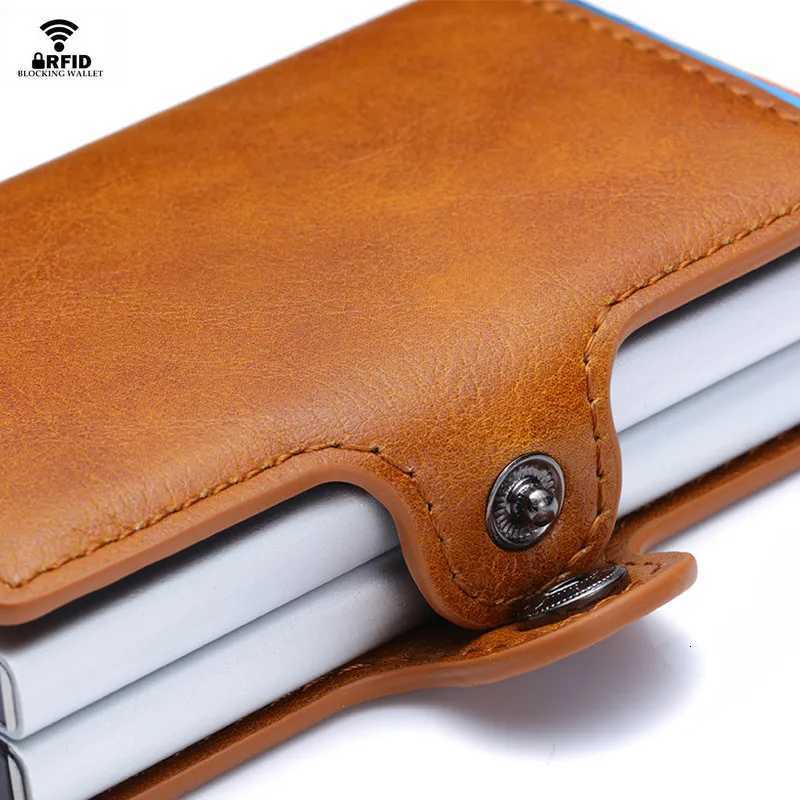 VM FASHION KISS Carbon Fiber High Quality Wallet Pu Leather RFID Security Double Aluminum Box Credit Card Holder Men Metal PurseW251017