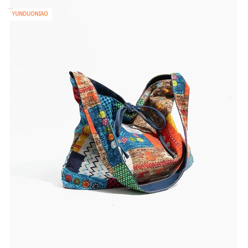 Autumn and winter new retro style patch patchwork designer canvas bag denim women's shoulder bag fashion trend commuting bag