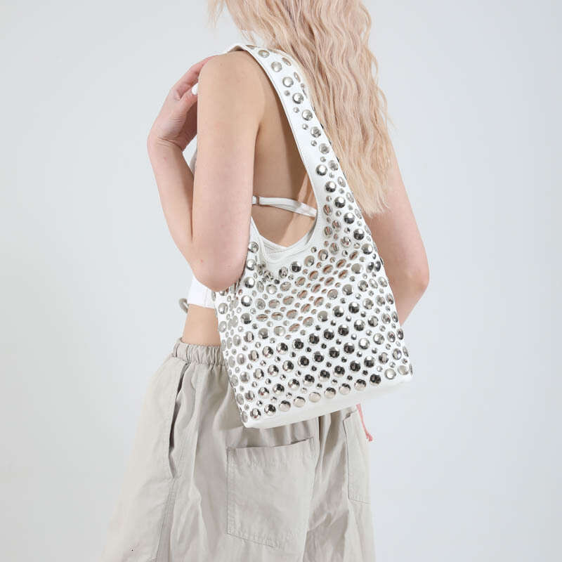 Trendy Cool Polka Dot Studded for Women New Fashion Motorcycle Versatile Ladies Underarm Tote Bag