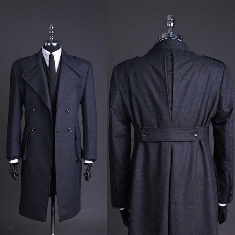 Formal Men Coat Wool Blend Double Breasted Man Overcoat Classic Peaked Lapel Winter Warm Business Blazers Customized