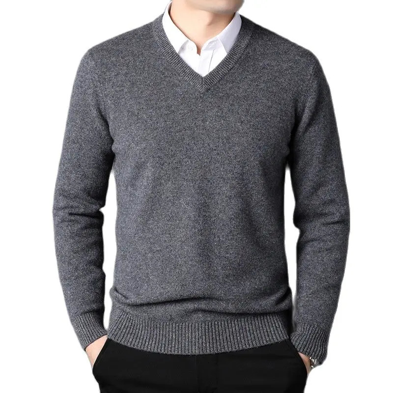 Cashmere Cotton Blend Classic VNeck Pullover Men Sweater 2025 Autumn Winter Work Casual Allmatch Jumper Male Knitted Sweaters 251017