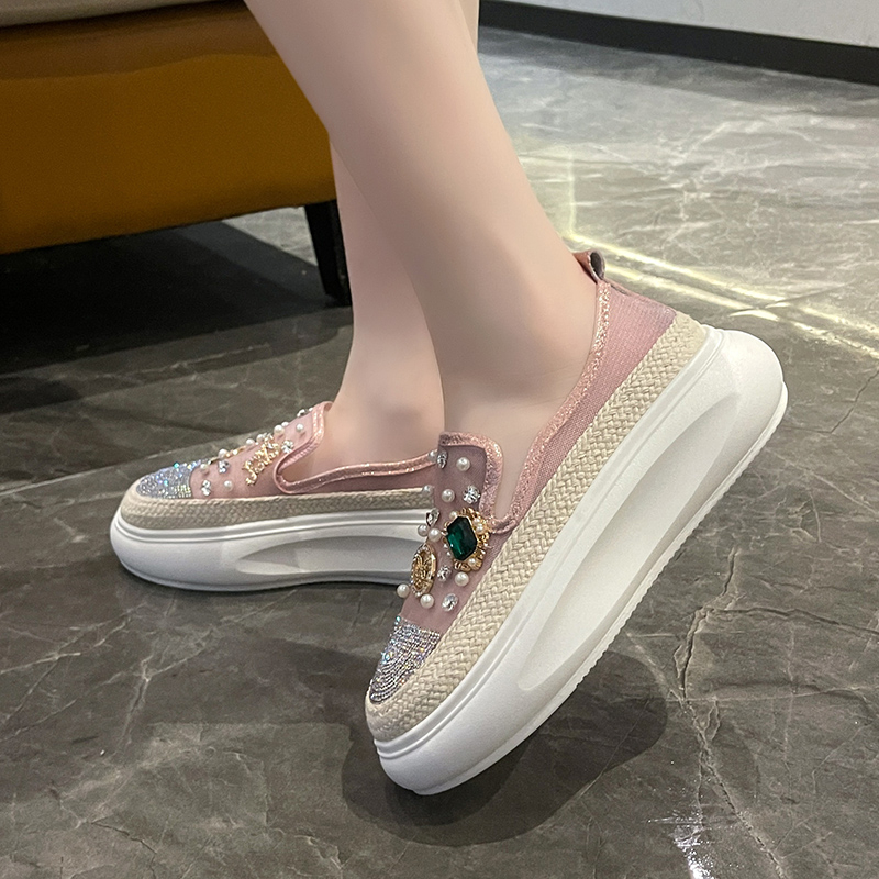 Women's Designer Sports Shoes Shining Water Diamond Decoration Luxury Loafers Platform Casual Shoes Mesh weaving Comfortable Walking Shoes Zapati