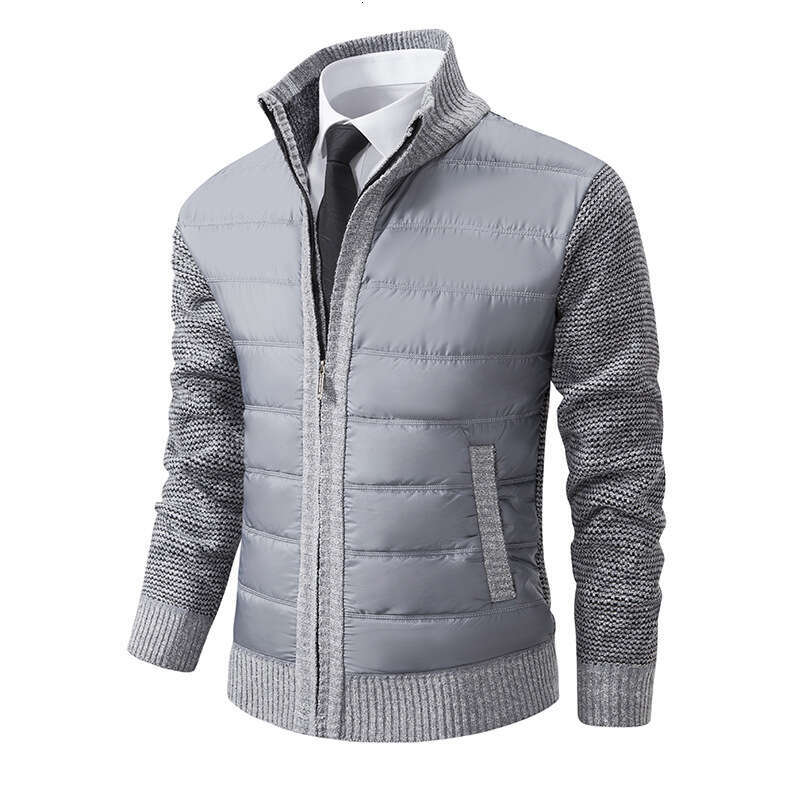 Autumn Winter New Cardigan Sweater Knitted Stand Collar Fleece Lined Thickened Men's Jacket B5