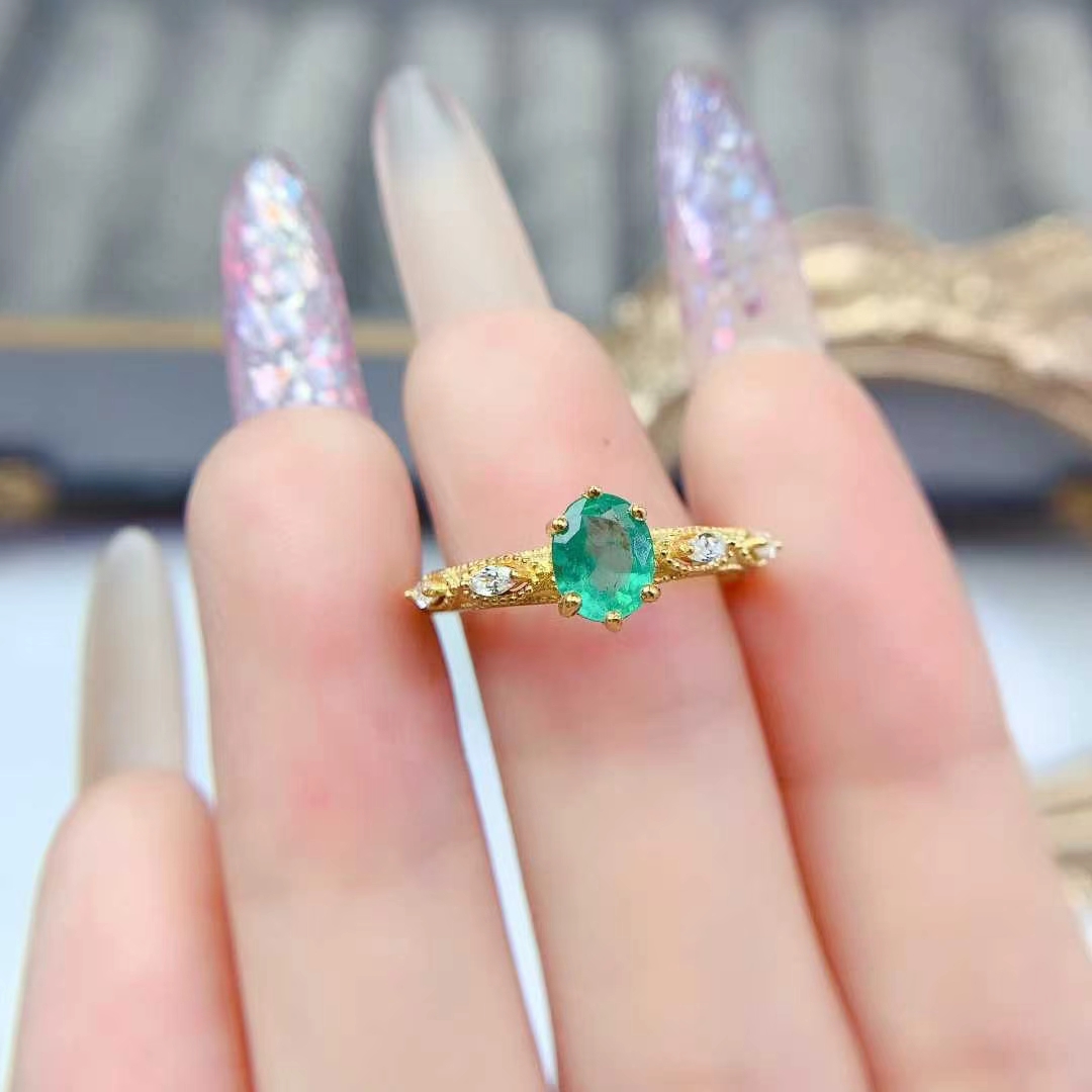Emerald engagement ring natural emerald 925 silver ring for wedding 5mm*6mm natural Colombian emerald jewelry with certificate